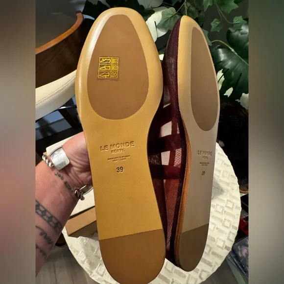NIB Le Monde Beryl Luna Mesh and leather sole burgundy ballet flat shoes 39 - Picture 6 of 10
